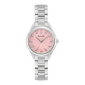 Bulova Sutton Ladies Stainless Steel Diamond and Pink Dial Watch
