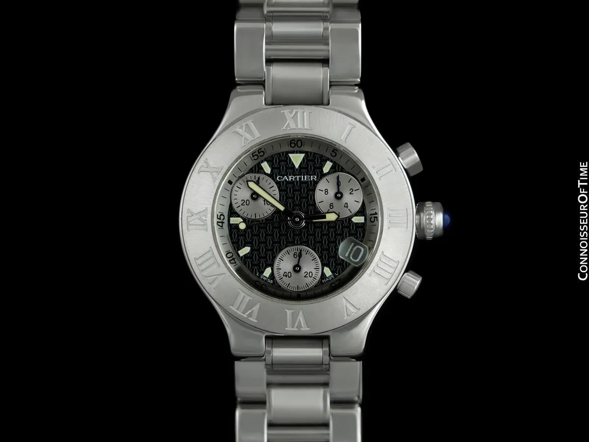 Cartier 21C Mens Chronoscaph Chronograph, Ref. 2424 - Stainless Steel