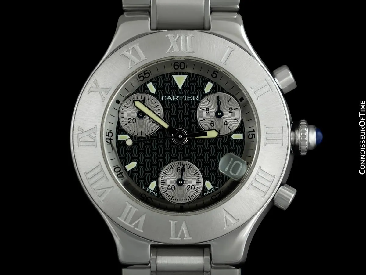 Cartier 21C Mens Chronoscaph Chronograph, Ref. 2424 - Stainless Steel
