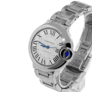 Cartier Ballon Bleu 33mm Stainless Steel Silver Roman Dial WSBB0044