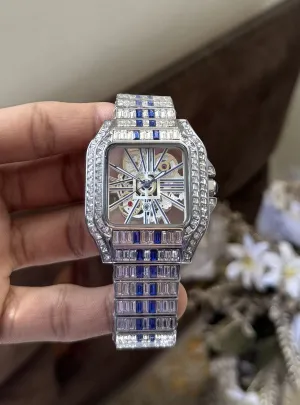 Cartier  Santos Skeleton Blue Diamond Quartz Watch