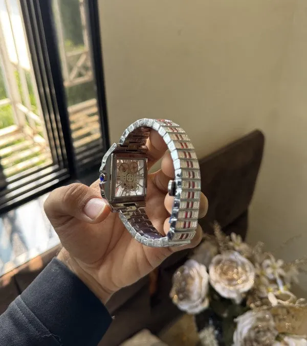 Cartier Santos Skeleton Red Diamond Quartz Watch