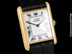 Cartier Vintage Mens Tank Mechanical Watch - Gold Vermeil, 18K Gold over Sterling Silver