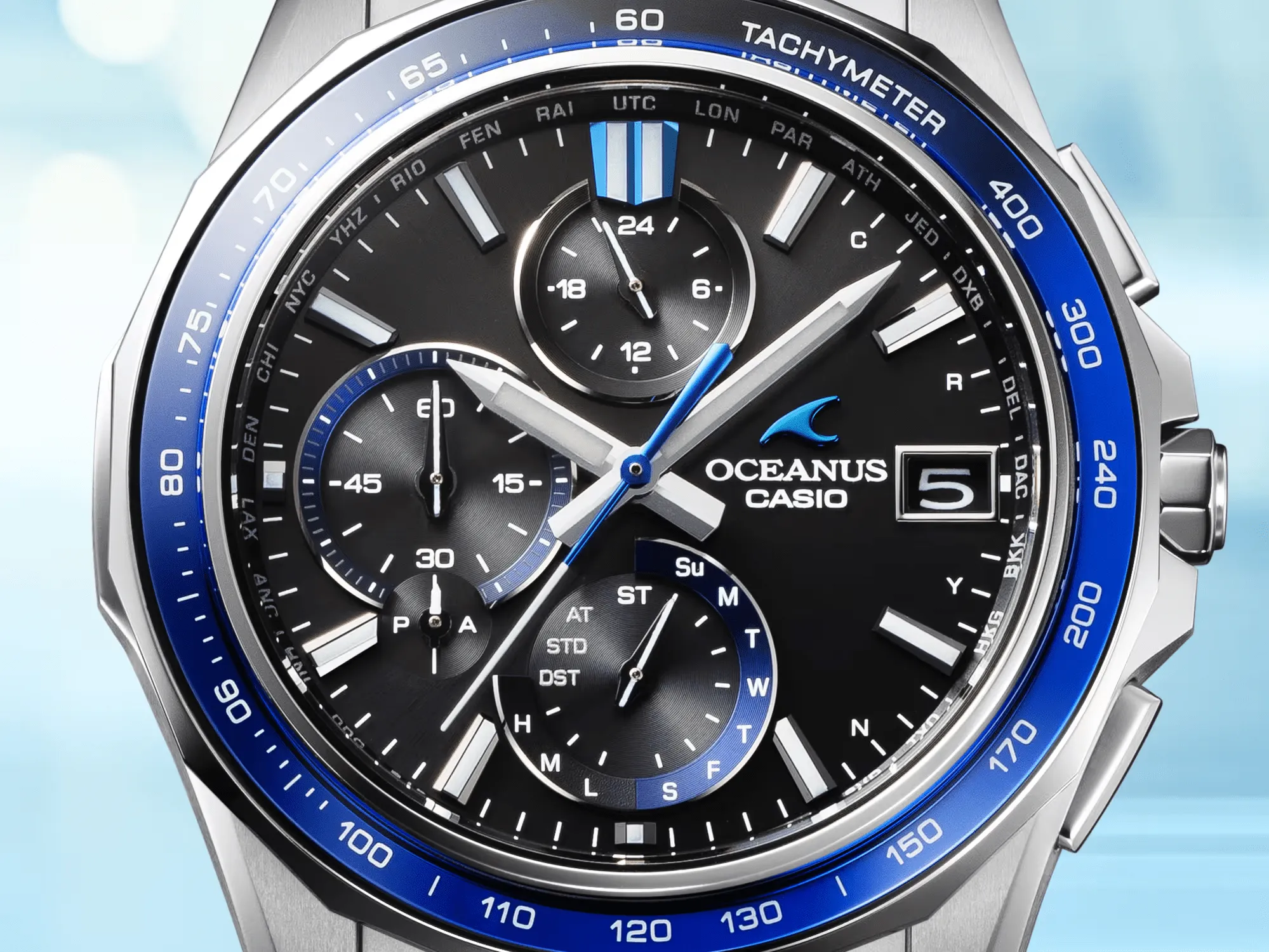 Casio Oceanus Manta Black-Blue 42.8mm Titanium Men's Watch OCWS7000-1A