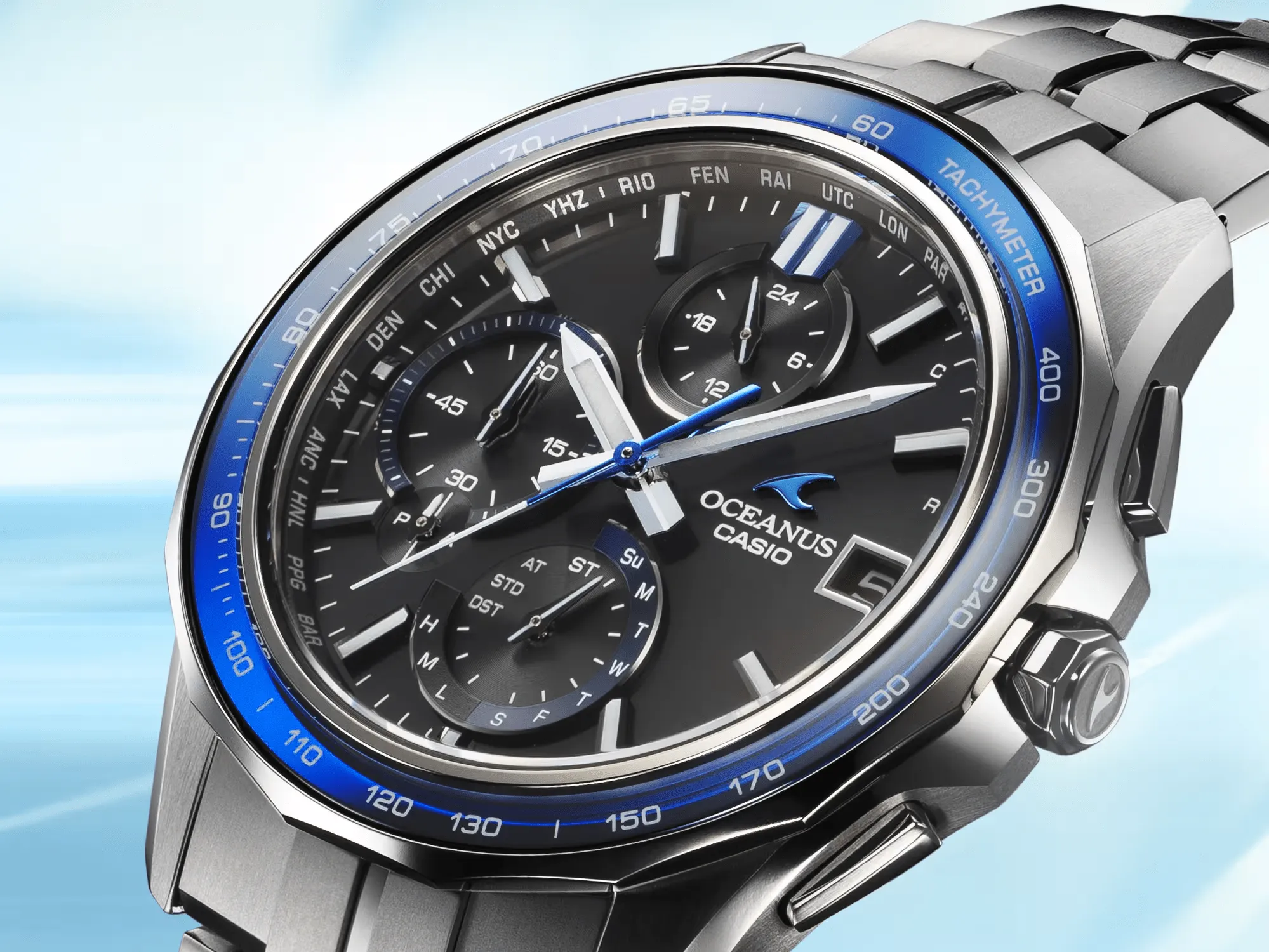 Casio Oceanus Manta Black-Blue 42.8mm Titanium Men's Watch OCWS7000-1A