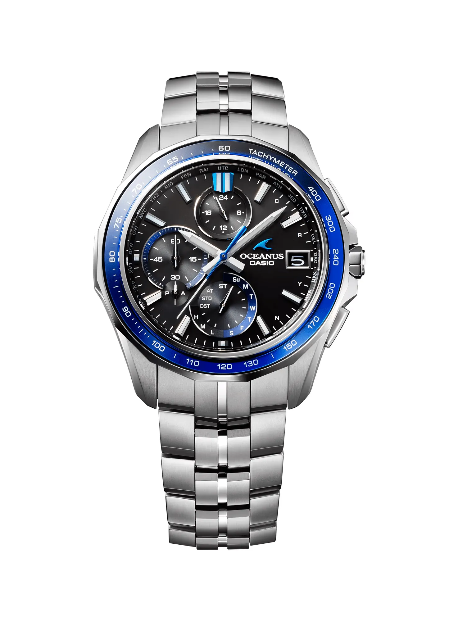 Casio Oceanus Manta Black-Blue 42.8mm Titanium Men's Watch OCWS7000-1A
