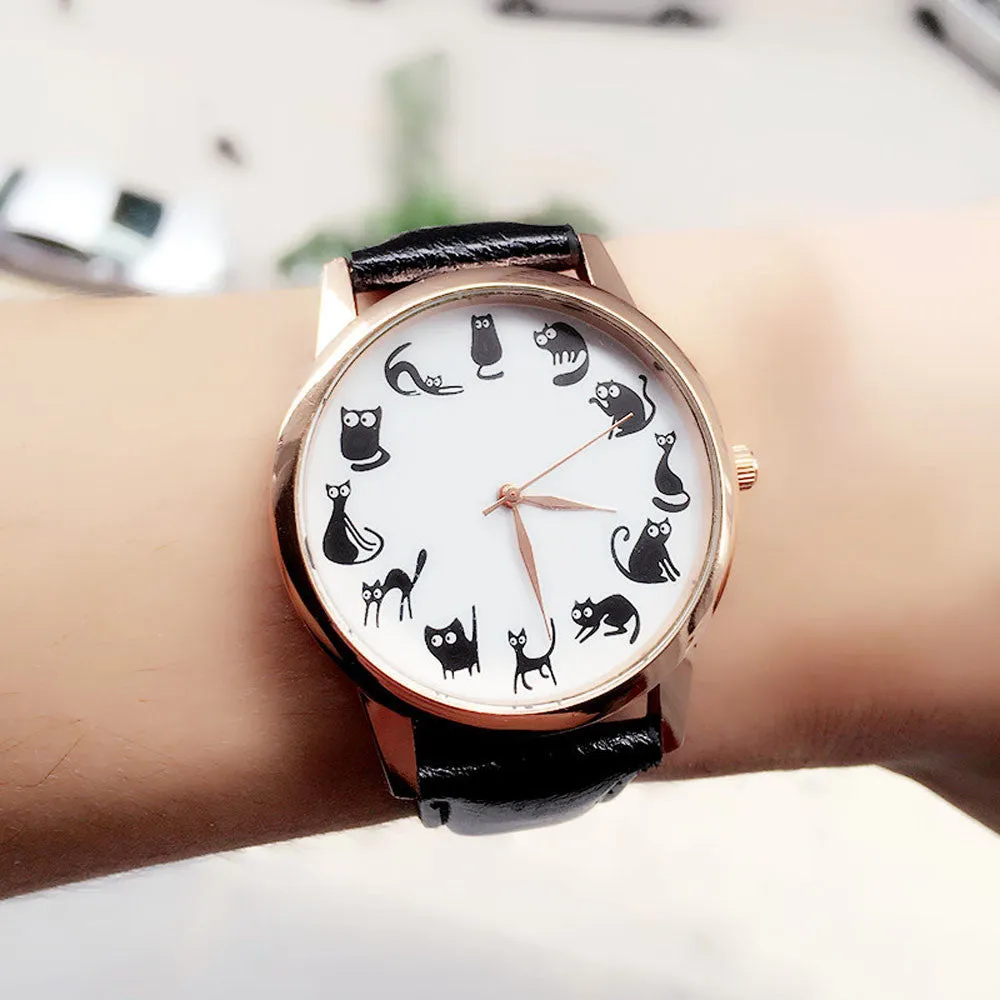 Cat Time PU Leather Quartz WristWatch