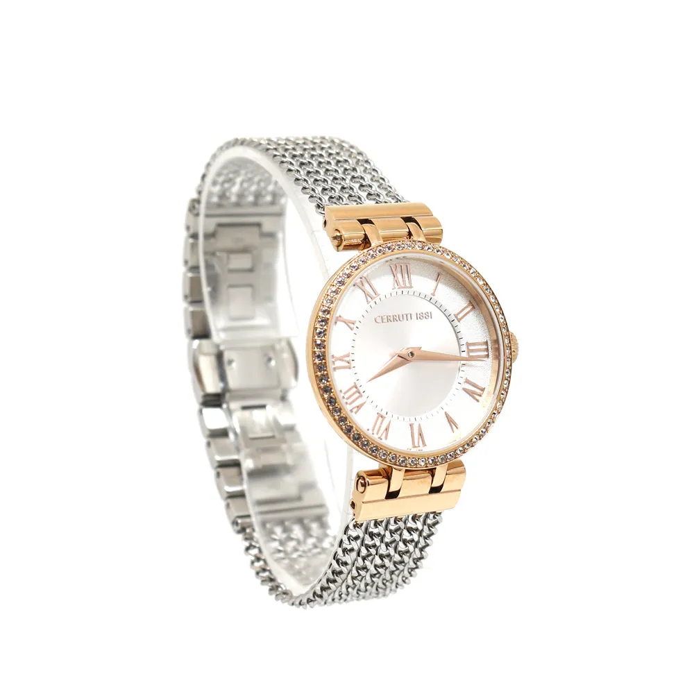 Cerruti Ladies Watch With Rose GoldÂ CaseÂ & SilverÂ Dial Metal Bracelet