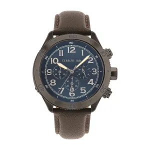 Cerruti Men's Watch Gun Metal Case With Blue Dial & Brown Leather Strap