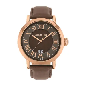 Cerruti Men's Watch With Rose Gold Case And Brown Dial & Leather Strap