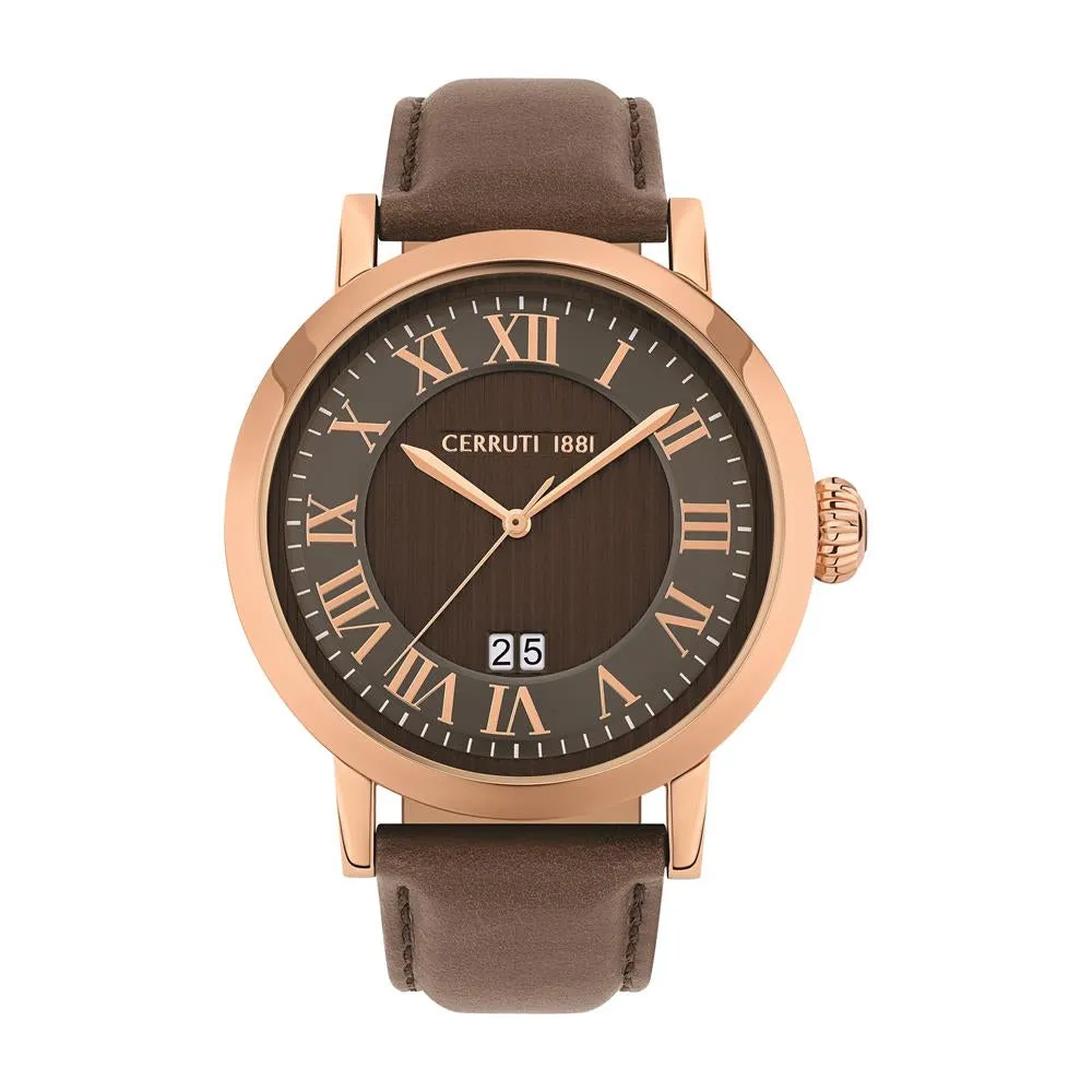 Cerruti Men's Watch With Rose Gold Case And Brown Dial & Leather Strap