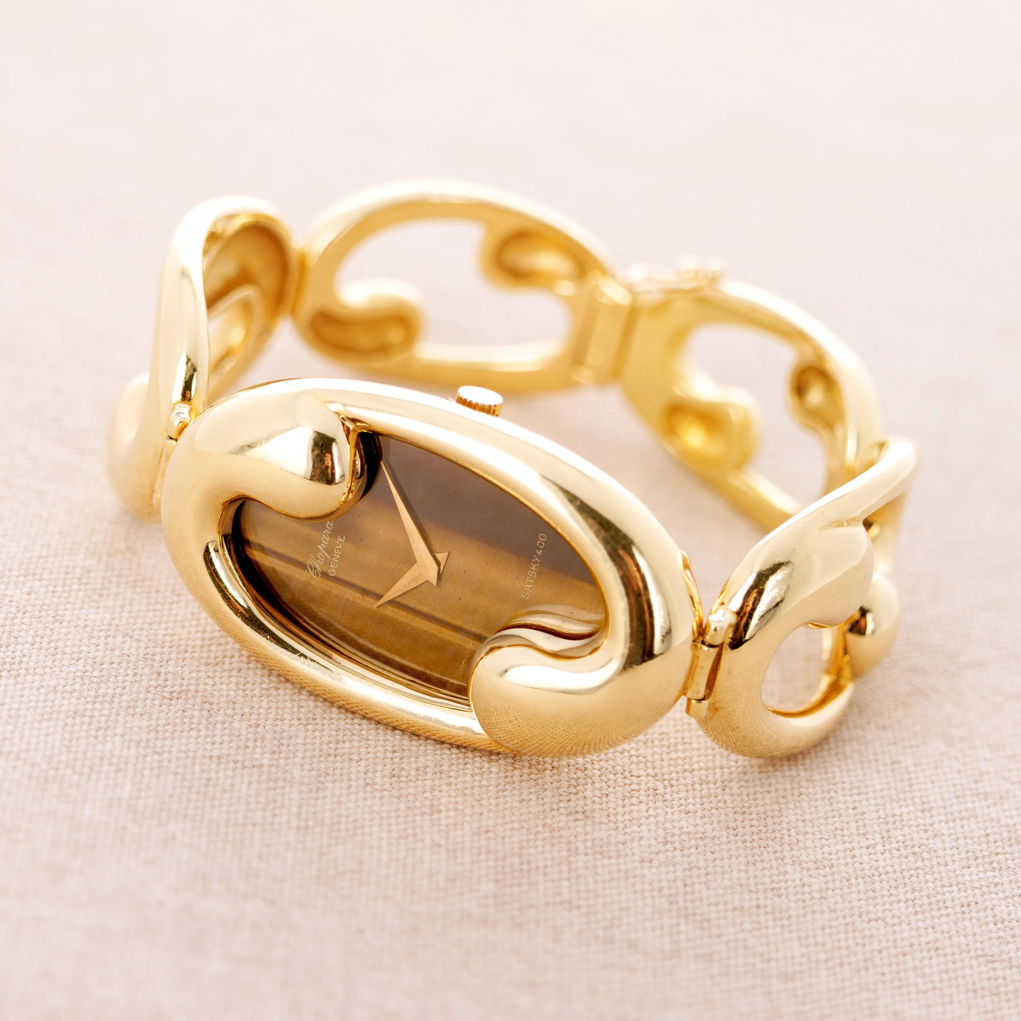 Chopard Yellow Gold Tigers Eye Bracelet Watch retailed by Satsky & Co.