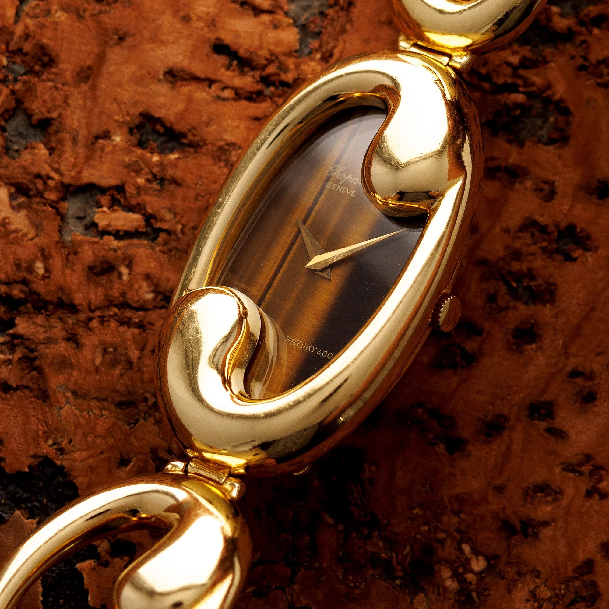 Chopard Yellow Gold Tigers Eye Bracelet Watch retailed by Satsky & Co.