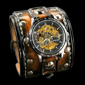 Chronograph Studded Leather Cuff Watch