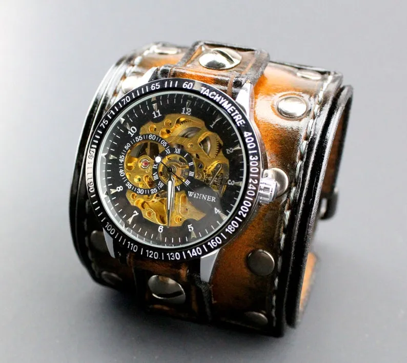 Chronograph Studded Leather Cuff Watch