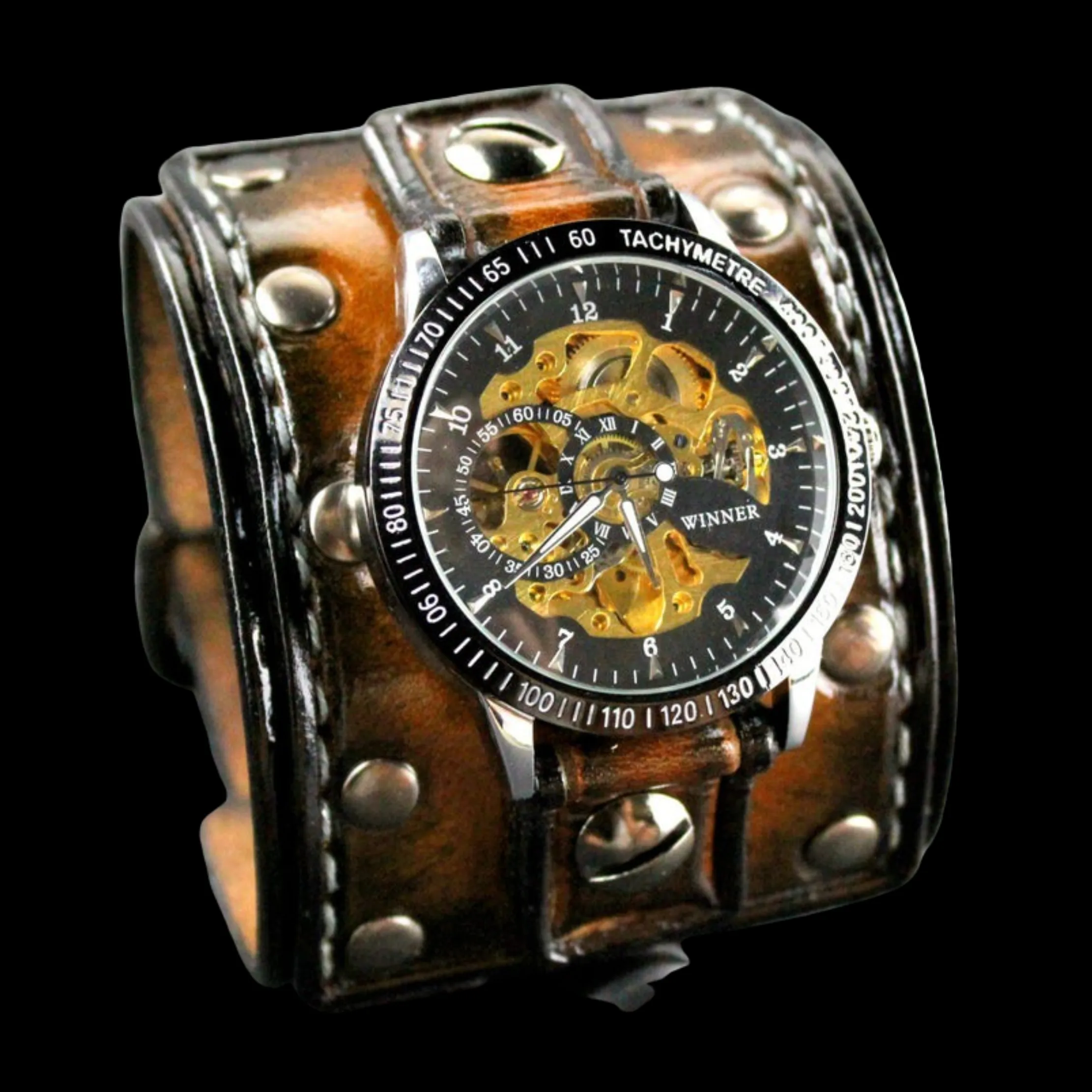 Chronograph Studded Leather Cuff Watch