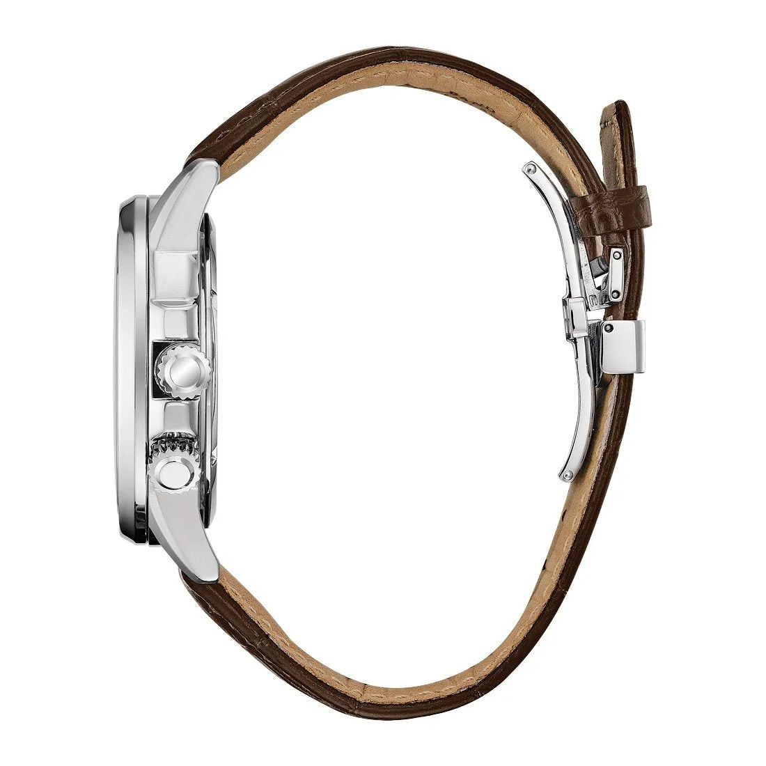 Citizen Calendrier Mens Eco Drive Chronograph Stainless Steel Brown Dial and Leather Strap Watch