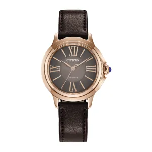 Citizen Ceci Ladies Eco Drive Rose Tone Brown Leather Strap Watch