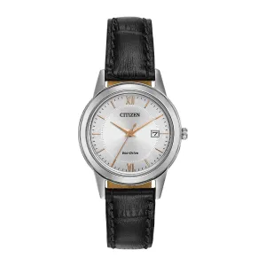 Citizen Corso Ladies Eco Drive Stainless Steel Black Leather Strap Watch