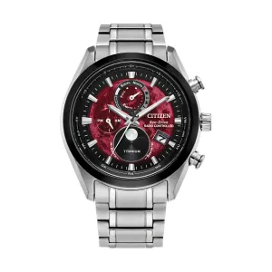 Citizen Tsuki-Yomi A-T Mens Eco Drive Titanium Red Dial Watch