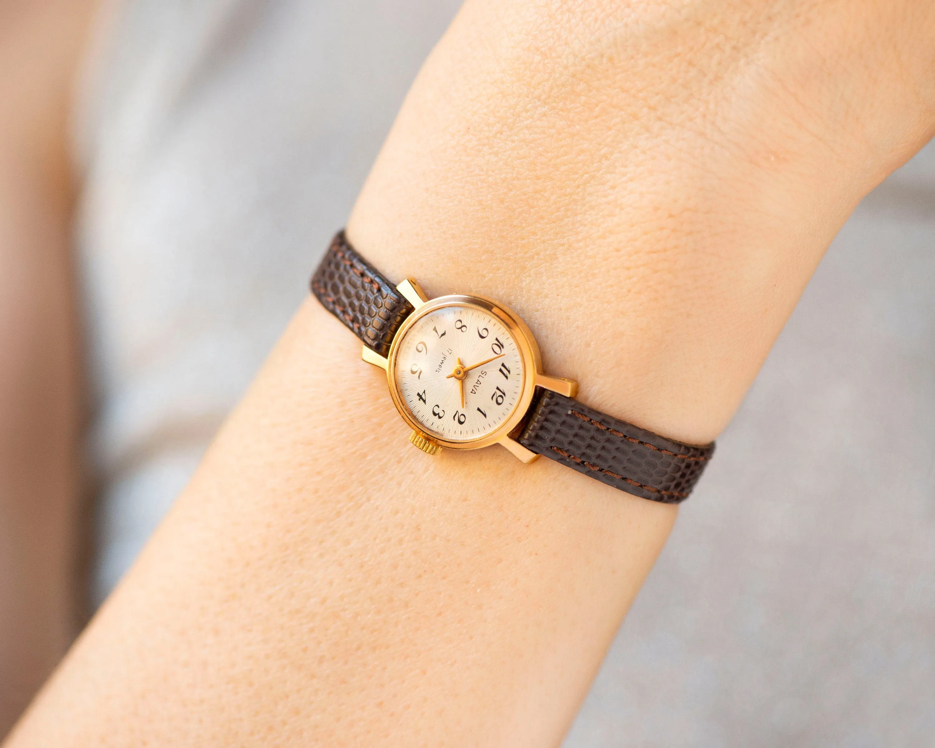 Classic lady wristwatch gold plated Glory, vintage women watch sunburst dial delicate watch  for women jewelry gift new premium leather band