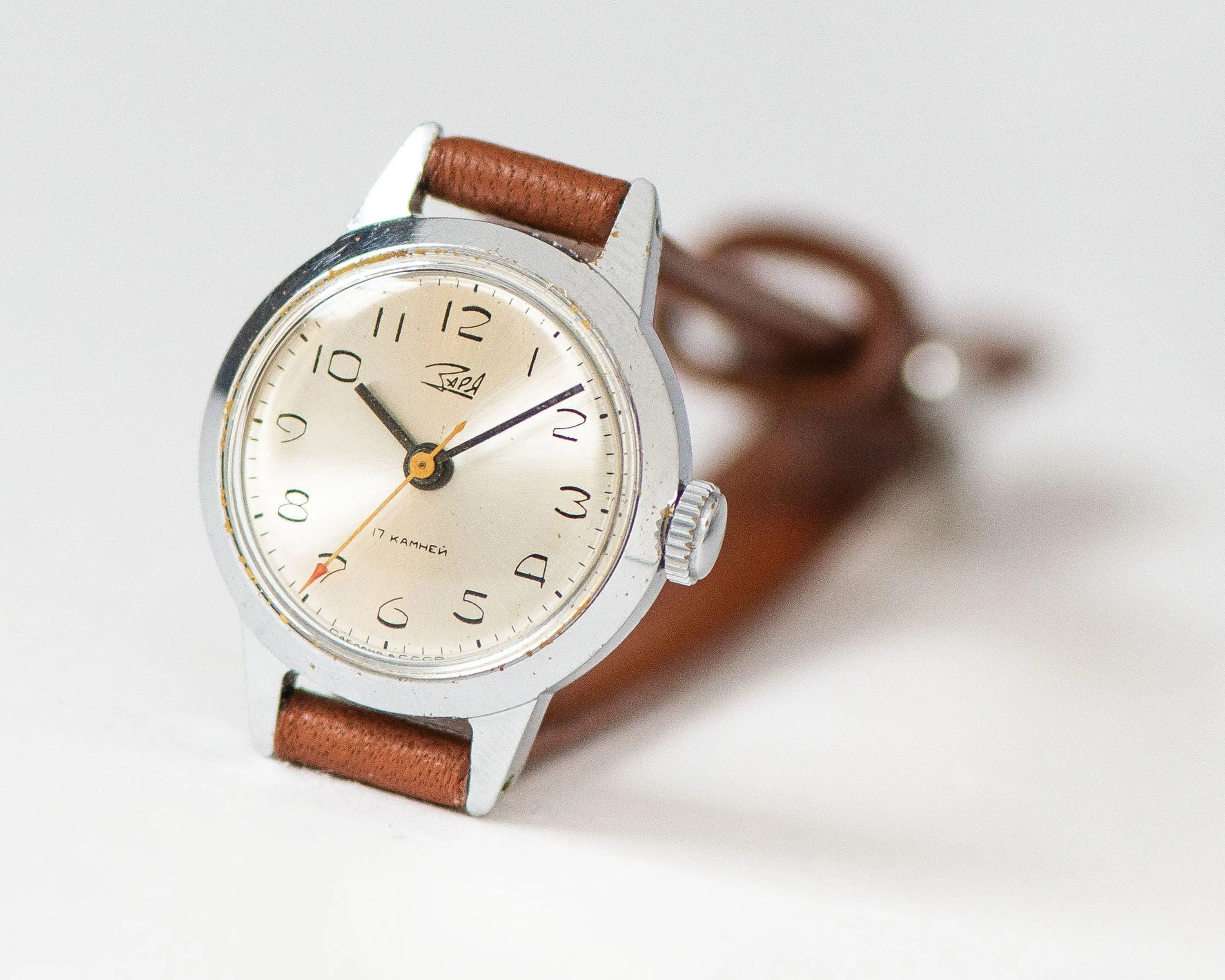 Classic women watch vintage Dawn, retro lady wristwatch silver shade, shockproof watch lady accessory rare gift, new premium leather strap