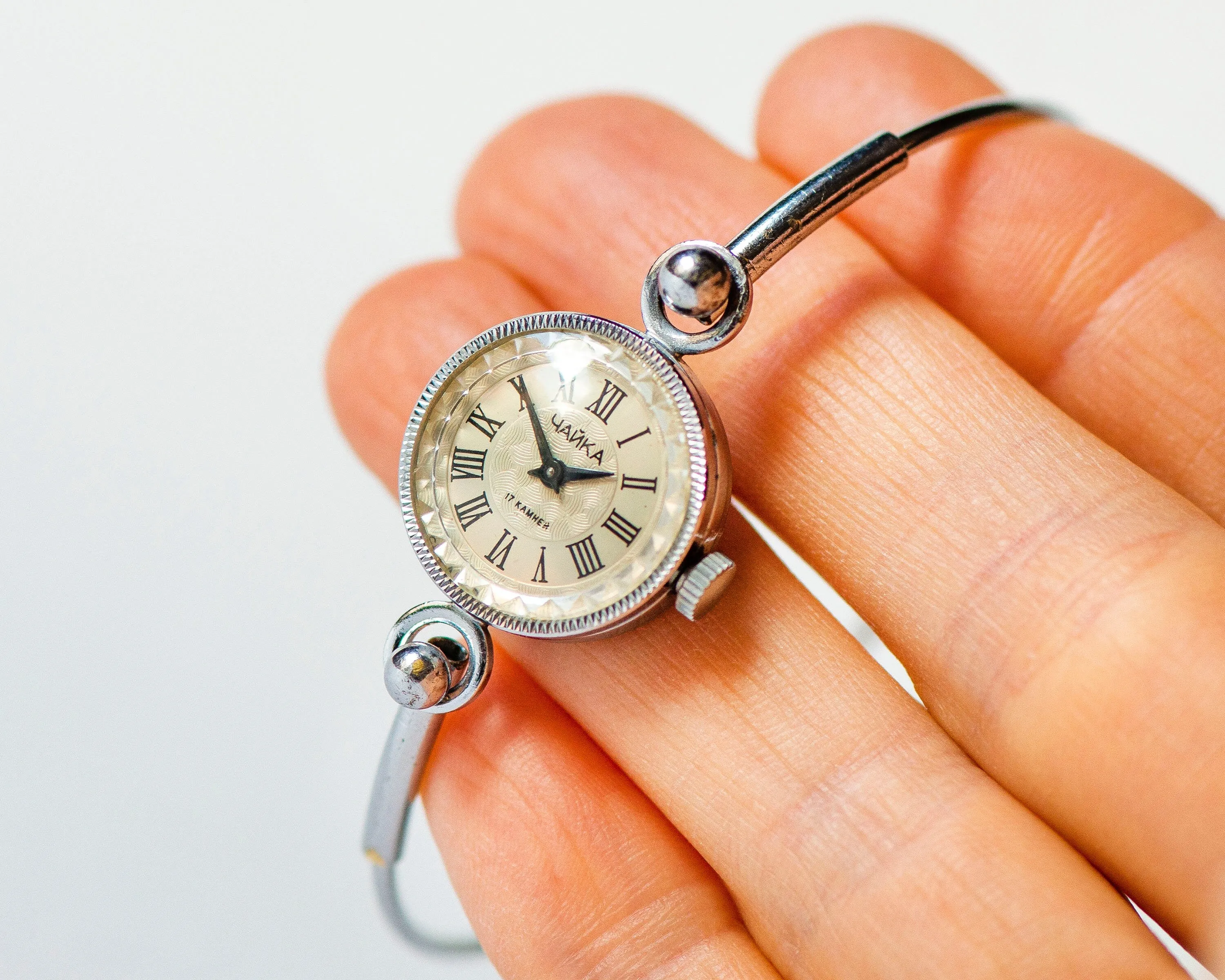 Cocktail watch for women vintage Seagull, tiny bracelet lady watch gift, Roman numerals watch bracelet silver shade, lady wristwatch jewelry