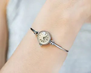 Cocktail watch for women vintage Seagull, tiny bracelet lady watch gift, Roman numerals watch bracelet silver shade, lady wristwatch jewelry