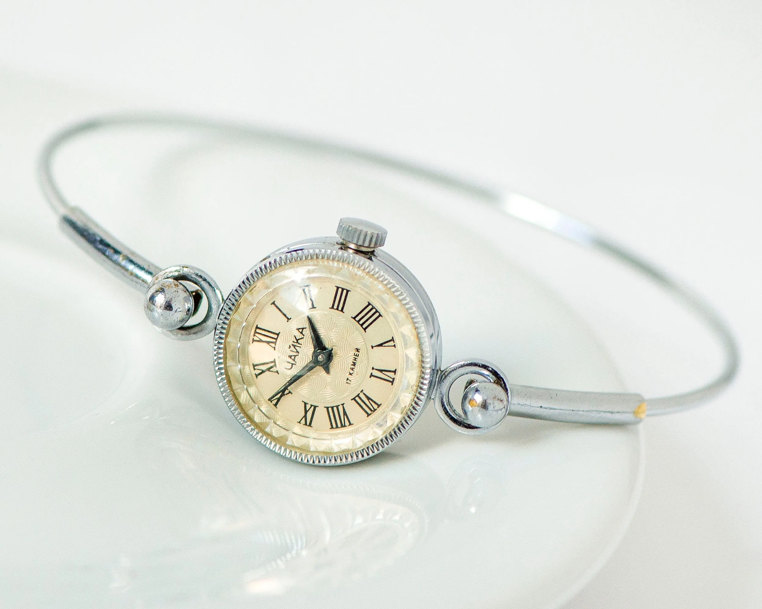 Cocktail watch for women vintage Seagull, tiny bracelet lady watch gift, Roman numerals watch bracelet silver shade, lady wristwatch jewelry