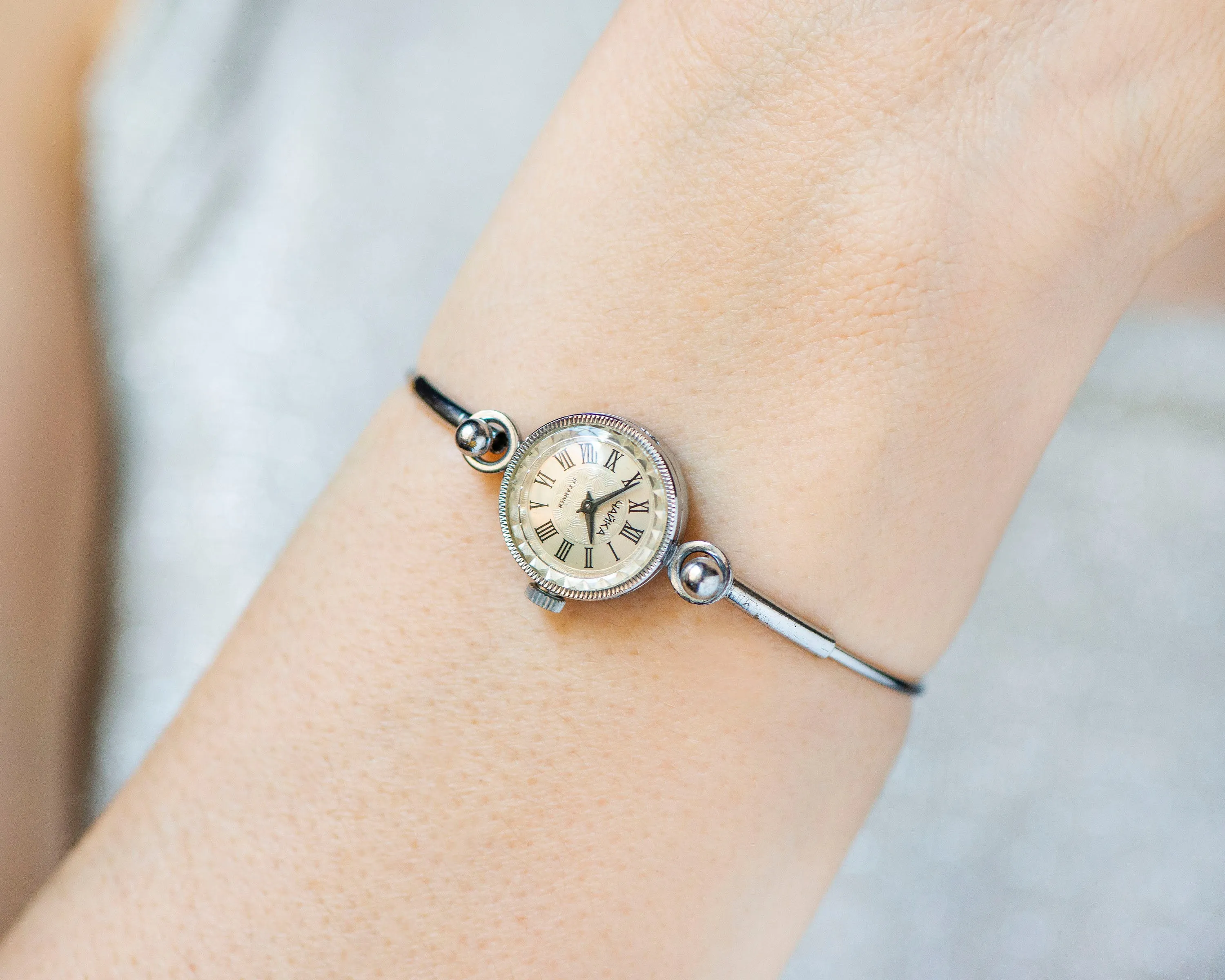 Cocktail watch for women vintage Seagull, tiny bracelet lady watch gift, Roman numerals watch bracelet silver shade, lady wristwatch jewelry