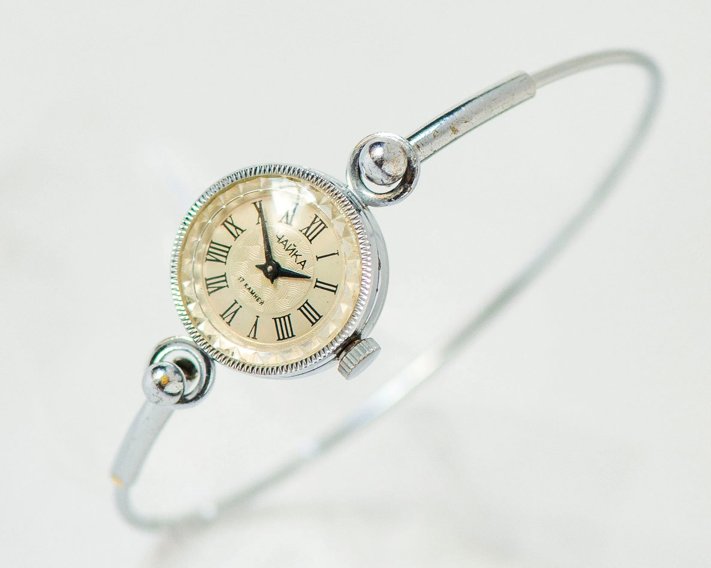Cocktail watch for women vintage Seagull, tiny bracelet lady watch gift, Roman numerals watch bracelet silver shade, lady wristwatch jewelry