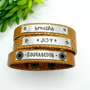 Copper Luxor | 3 Phrases | Leather Skinny Bracelet | Adjustable