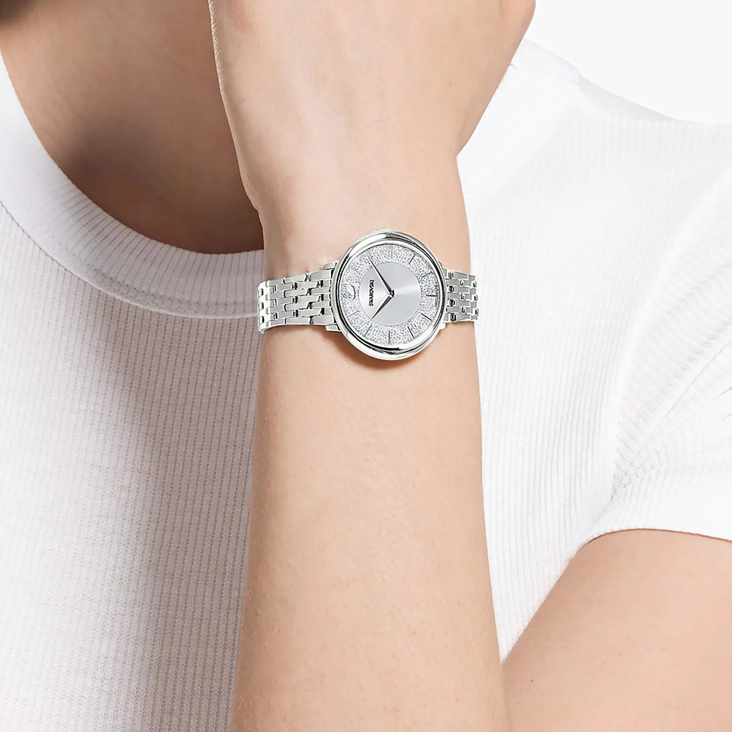 Crystalline Chic watch Swiss Made, Metal bracelet, Silver tone, Stainless steel 5544583