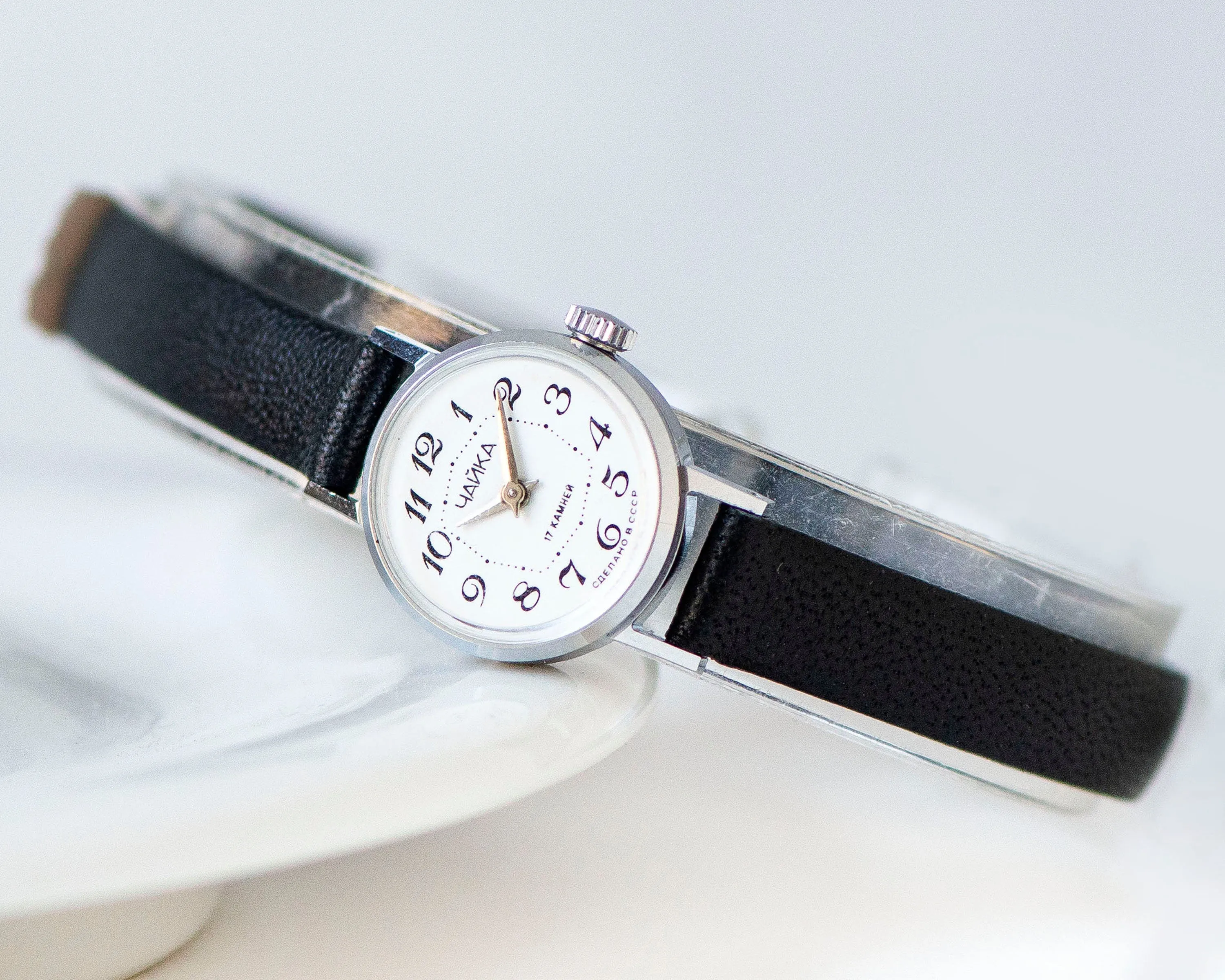 Delicate lady's watch classic Seagull vintage, silver shade watch for women small accessory gift, micro watch lady, new genuine leather band