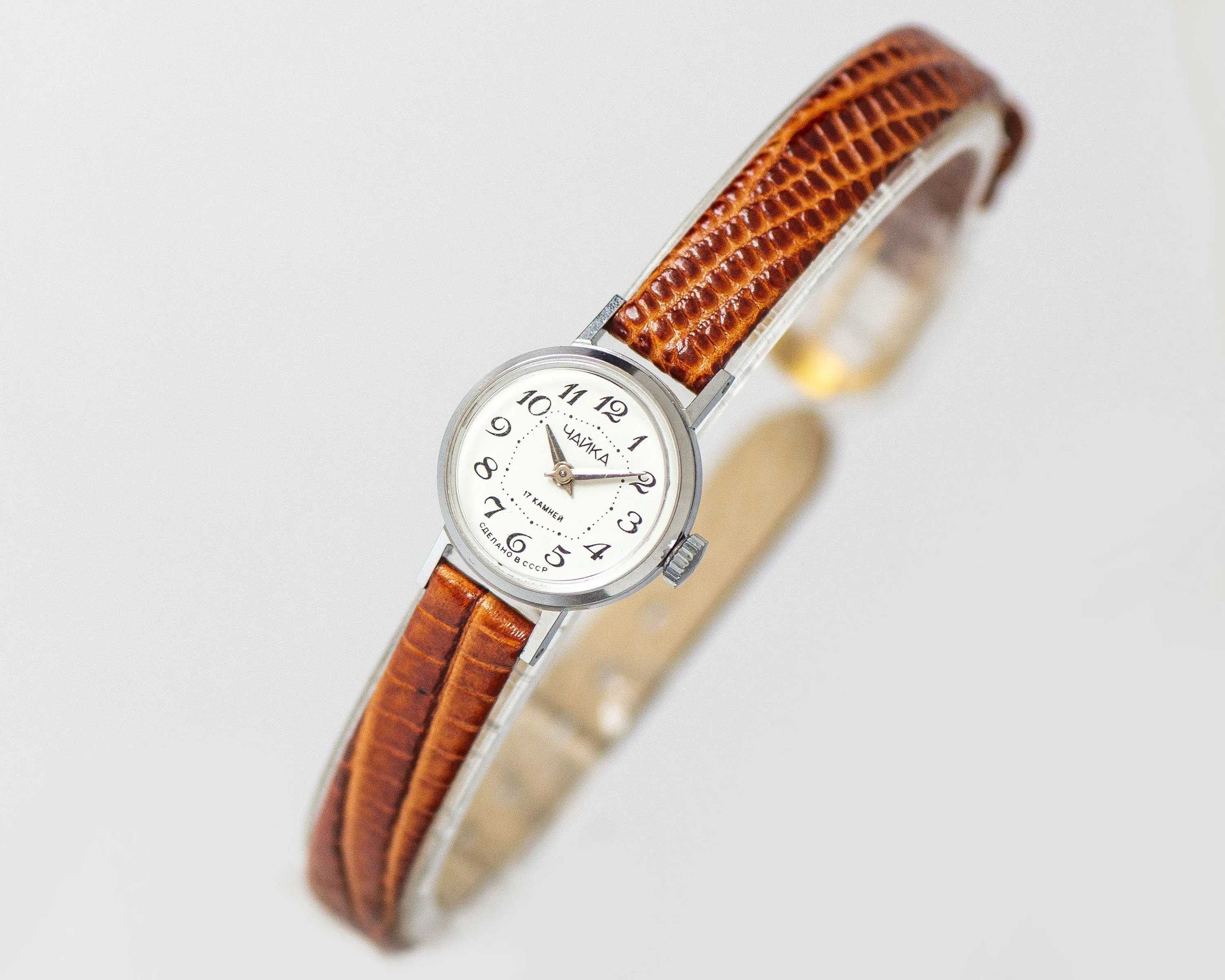 Delicate lady's watch classic Seagull vintage, silver shade watch for women small accessory gift, micro watch lady, new genuine leather band