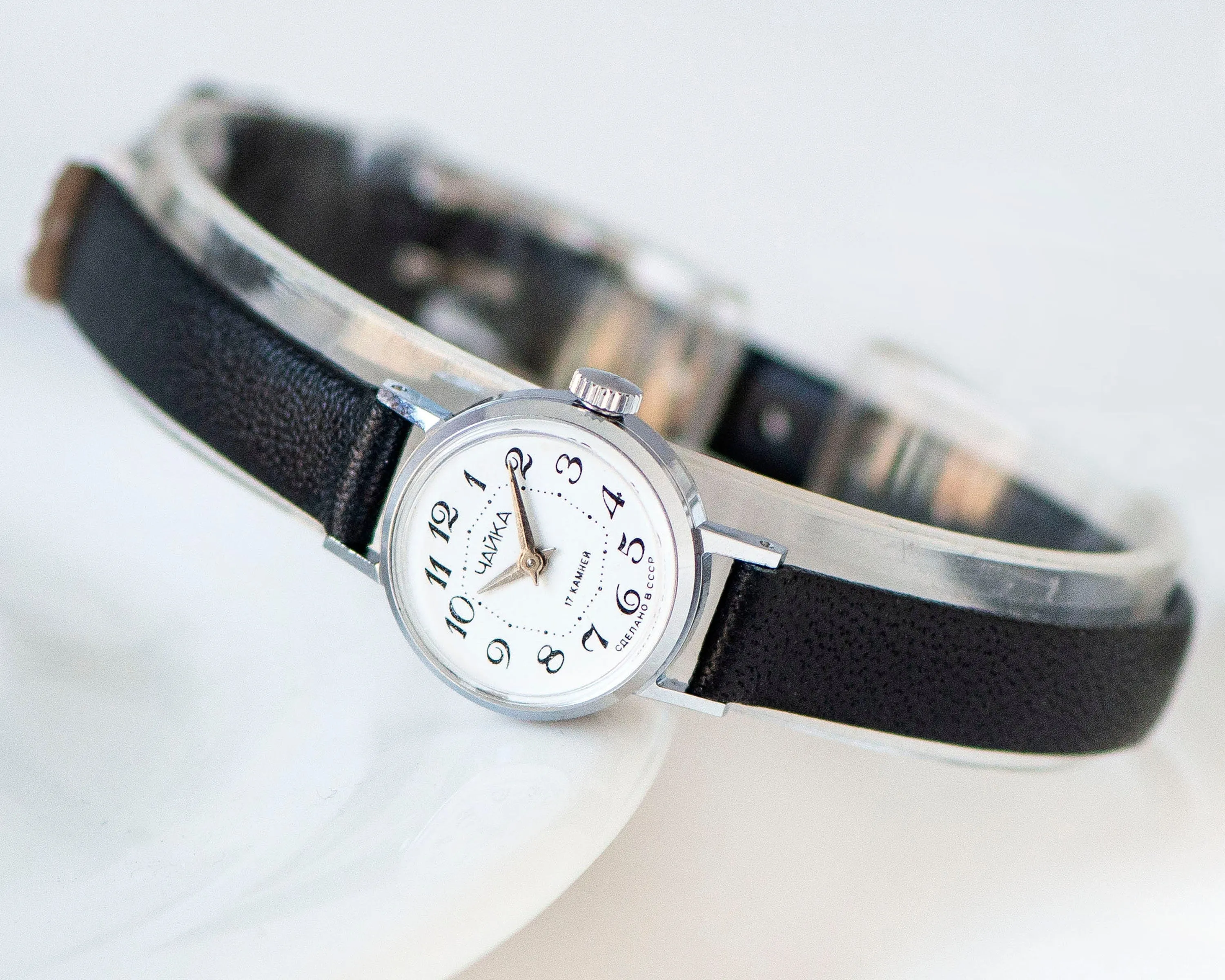 Delicate lady's watch classic Seagull vintage, silver shade watch for women small accessory gift, micro watch lady, new genuine leather band