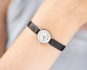Delicate lady's watch classic Seagull vintage, silver shade watch for women small accessory gift, micro watch lady, new genuine leather band