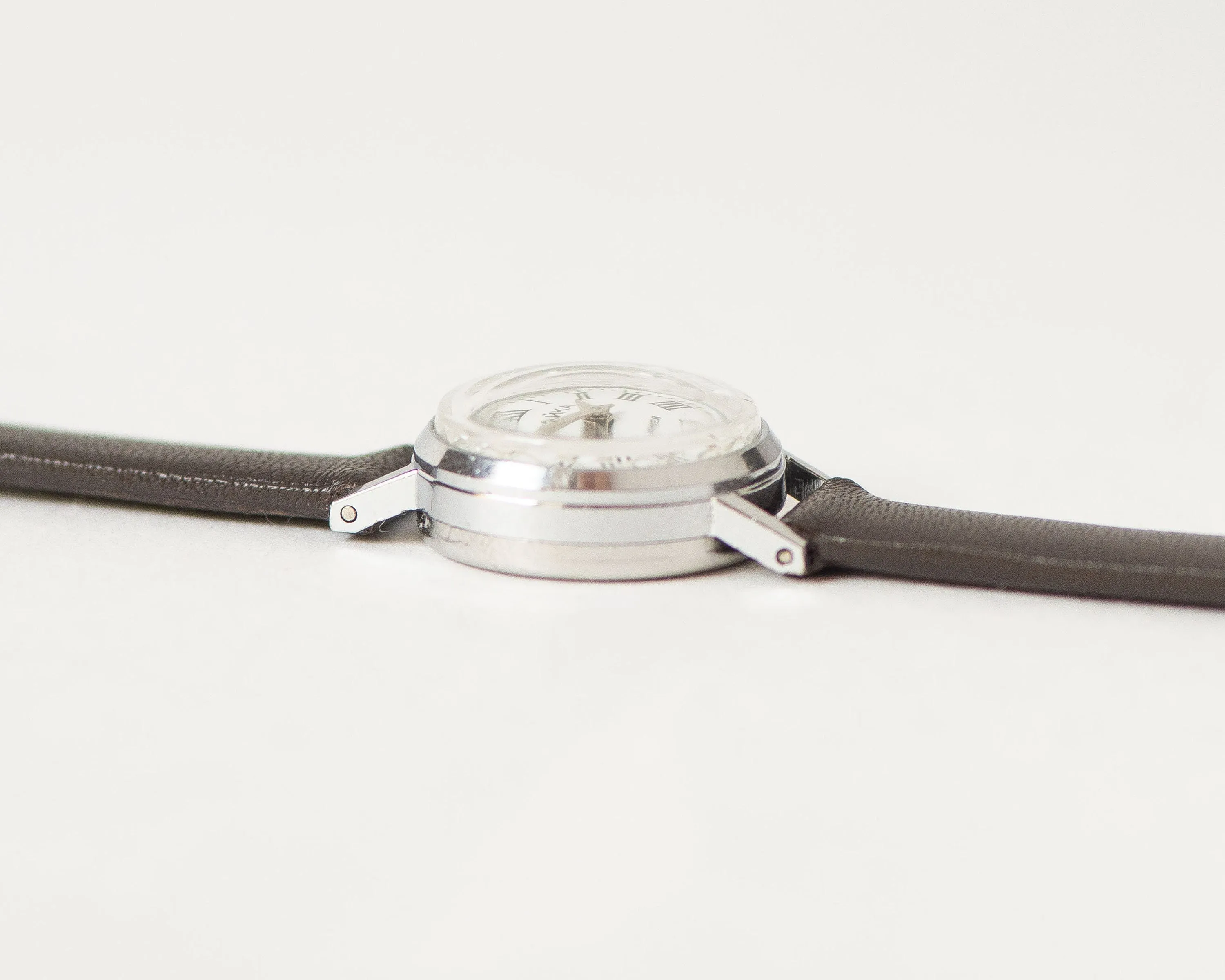 Delicate women wristwatch Roman numerals Seagull, vintage silver shade women watch dainty, super small lady watch, new premium leather strap