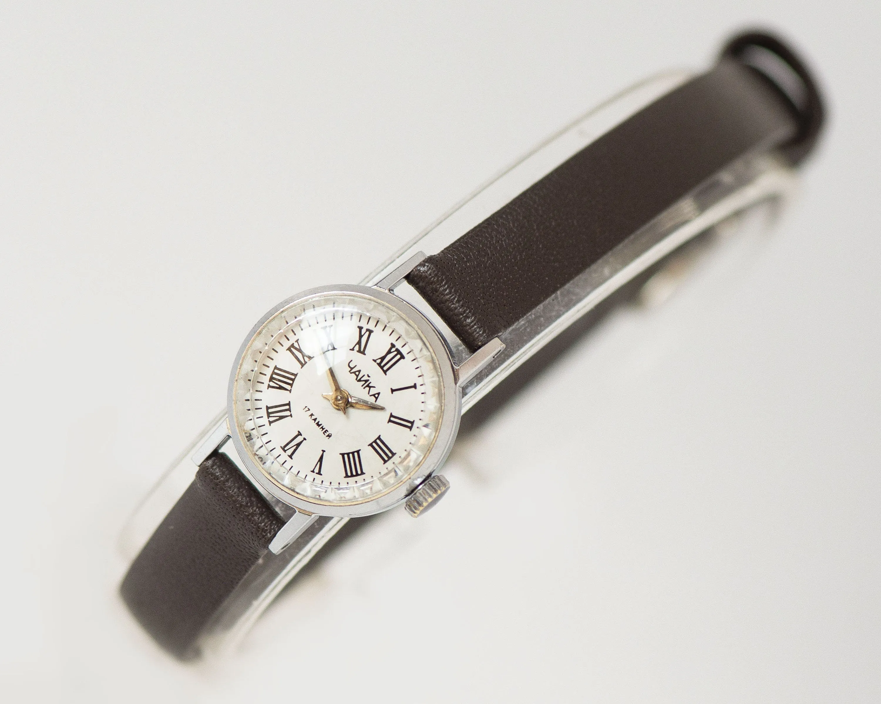 Delicate women wristwatch Roman numerals Seagull, vintage silver shade women watch dainty, super small lady watch, new premium leather strap