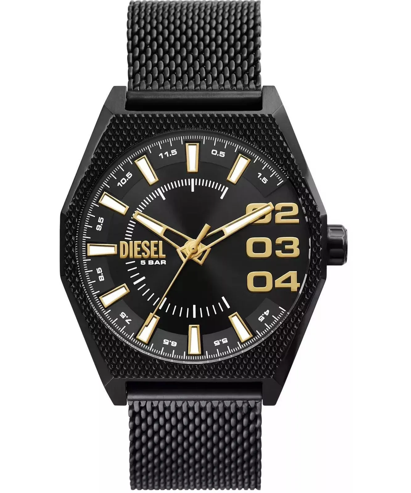 Diesel Scraper Gents Three-Hand Black Stainless Steel Watch