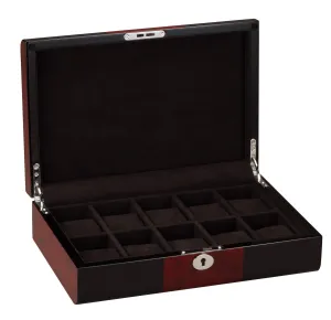 Diplomat 10 Piano Black Wood Watch Case With Cherry Wood Accent Trim