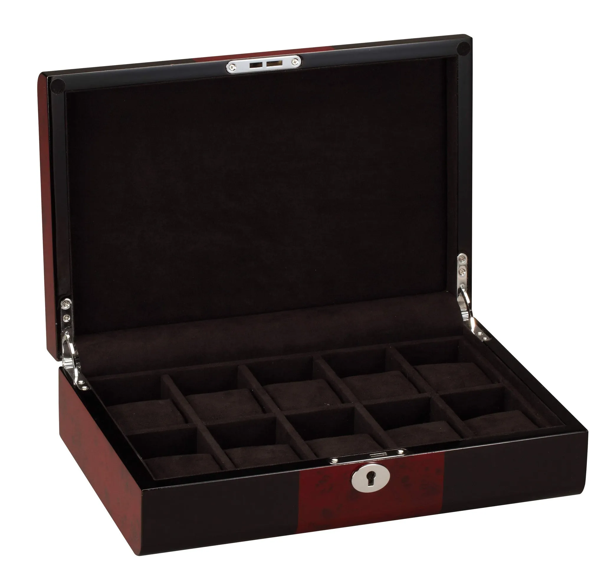 Diplomat 10 Piano Black Wood Watch Case With Cherry Wood Accent Trim