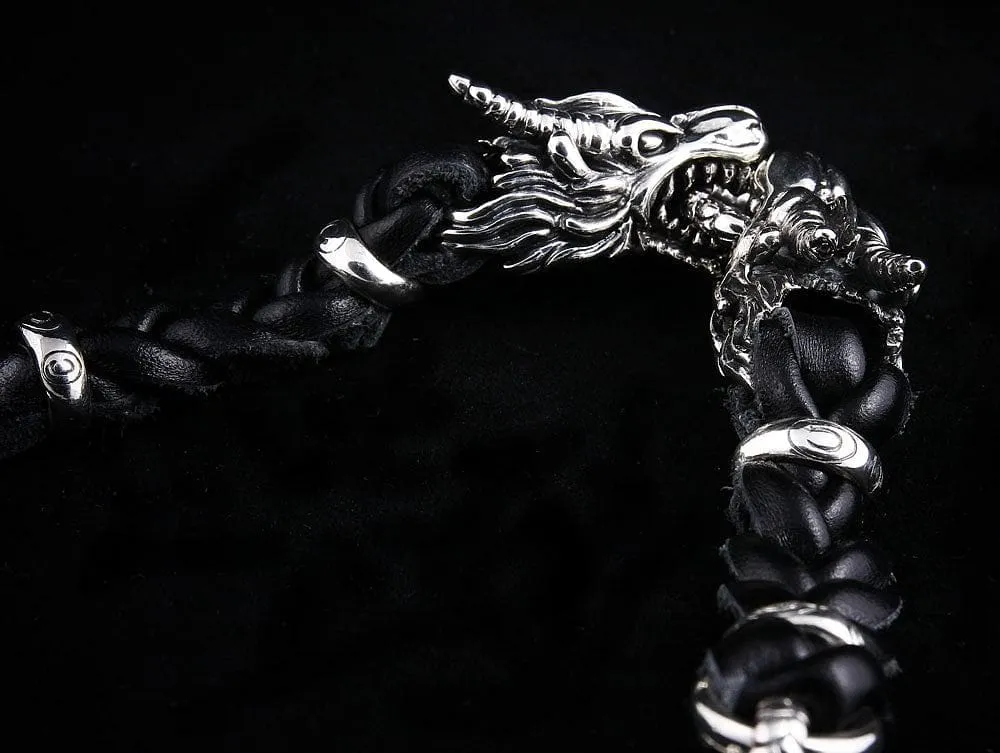 Dragon Genuine Leather Mens Chain Bracelet