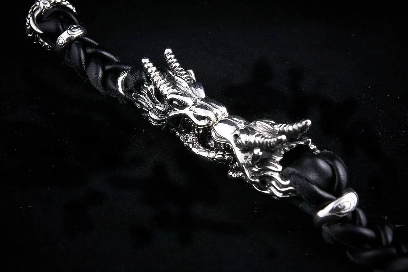 Dragon Genuine Leather Mens Chain Bracelet