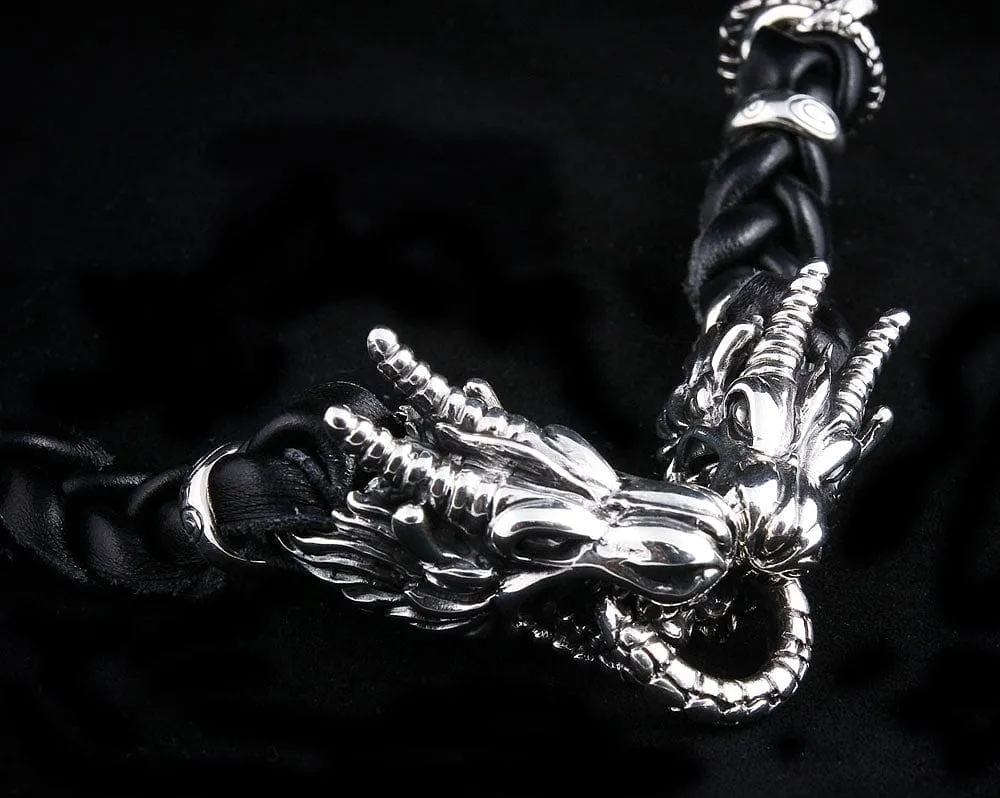 Dragon Genuine Leather Mens Chain Bracelet