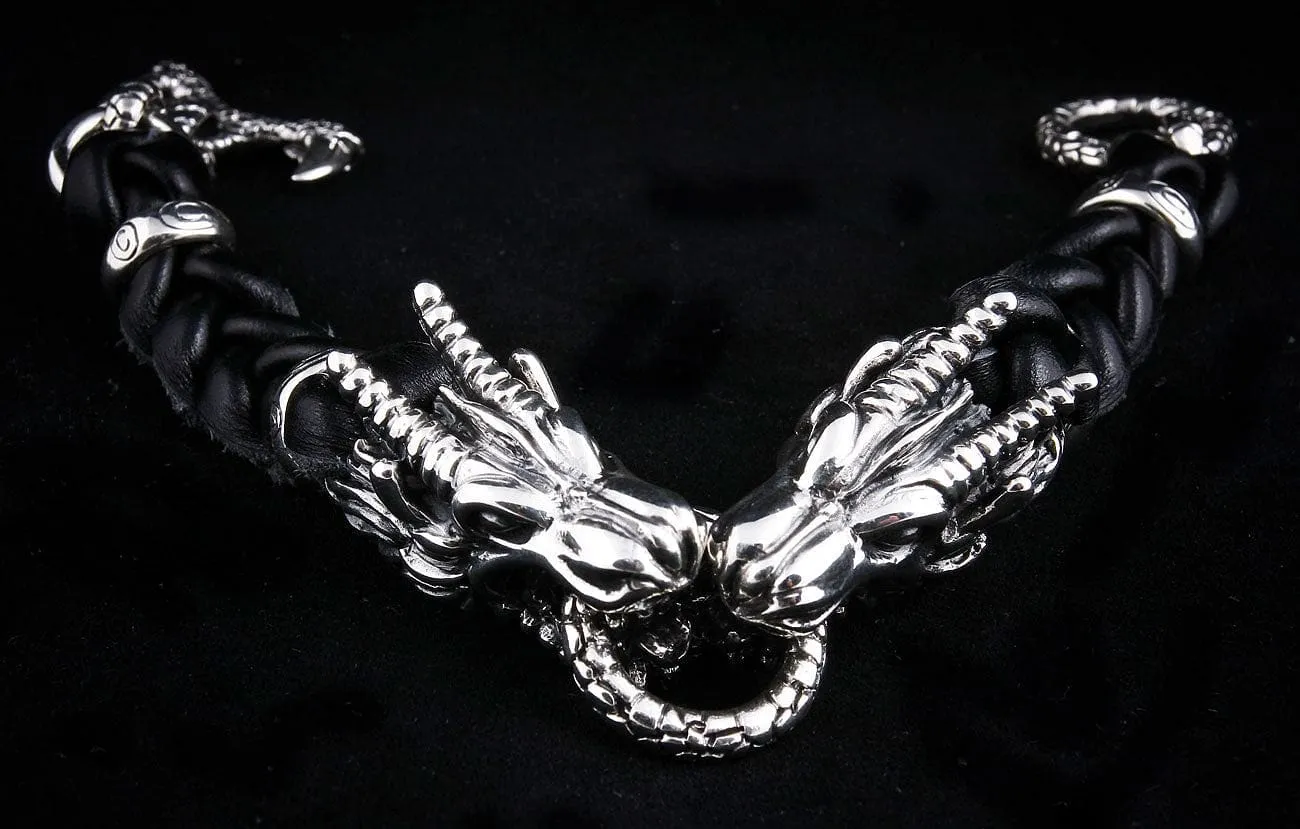 Dragon Genuine Leather Mens Chain Bracelet