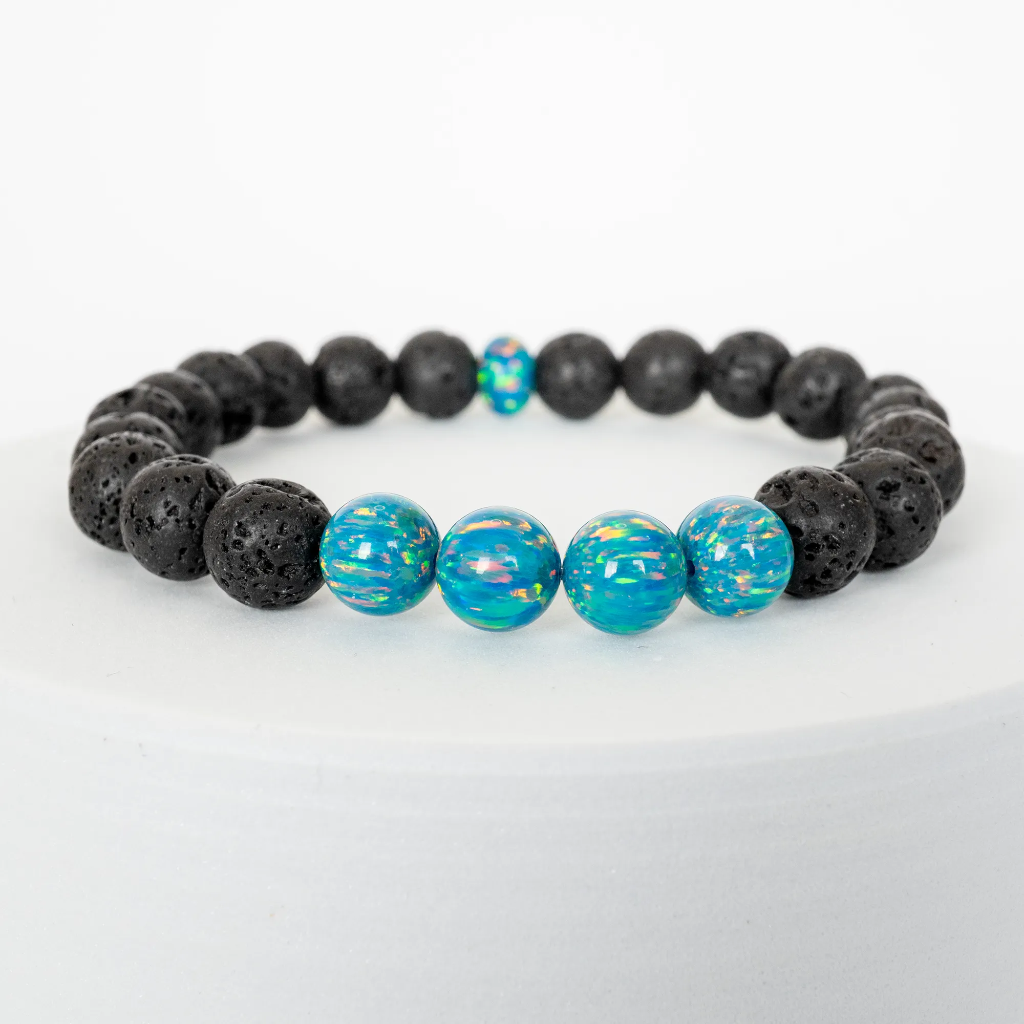 Dragon's Egg Opal & Lava Stone Beaded Bracelet