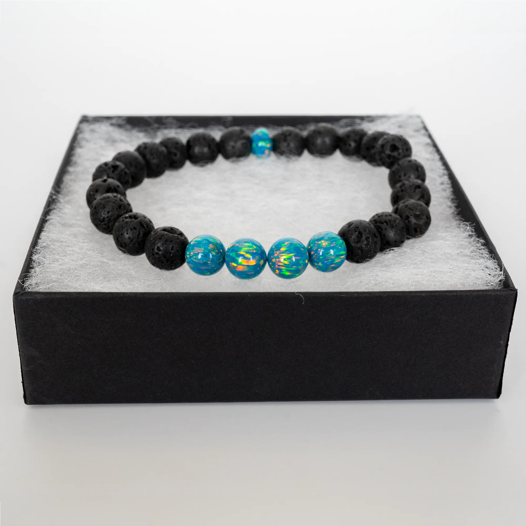 Dragon's Egg Opal & Lava Stone Beaded Bracelet
