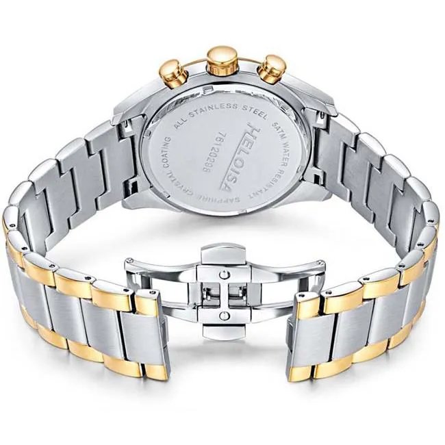 Dual Tone Stainless Steel with Black Dial Chronos Watch  For Men - Heloisa 76120299