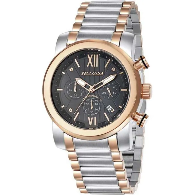 Dual Tone Stainless Steel with Black Dial Chronos Watch  For Men - Heloisa 76120321